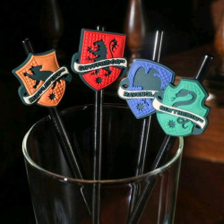 Set de 4 Bombillas + Cepillo Limpiador Casas Hogwarts - Accesorios Mágicos para Fans de Harry Potter